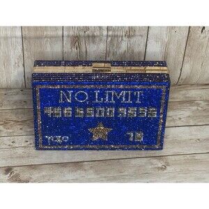 Blue NO LIMIT Rhinestone Credit Card Clutch / Crossbody Purse Bag